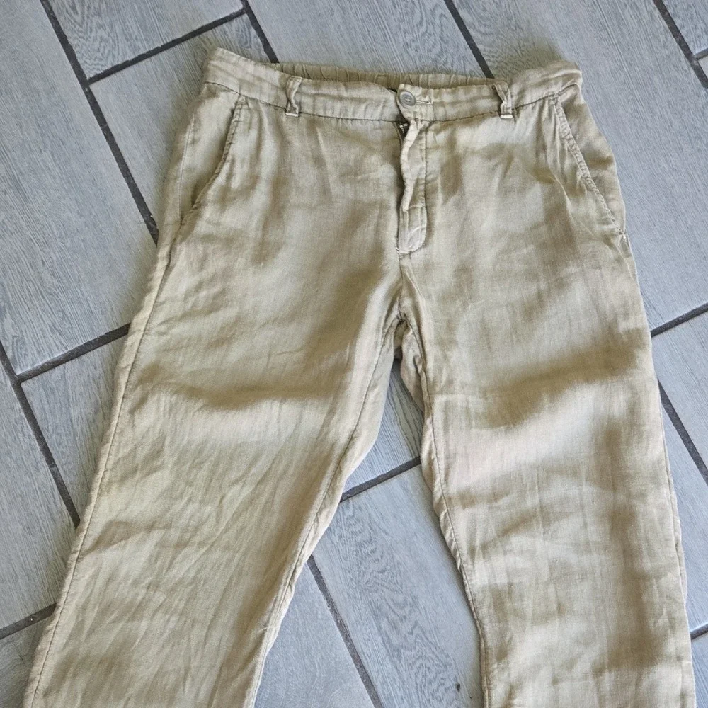 Zara Man Tan Khaki Linen Blend Elastic Waist Straight‎ Leg Pants Size S